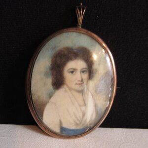 Antique, Victorian, Hand painted Mourning Brooch/Pendant, Hair, GF